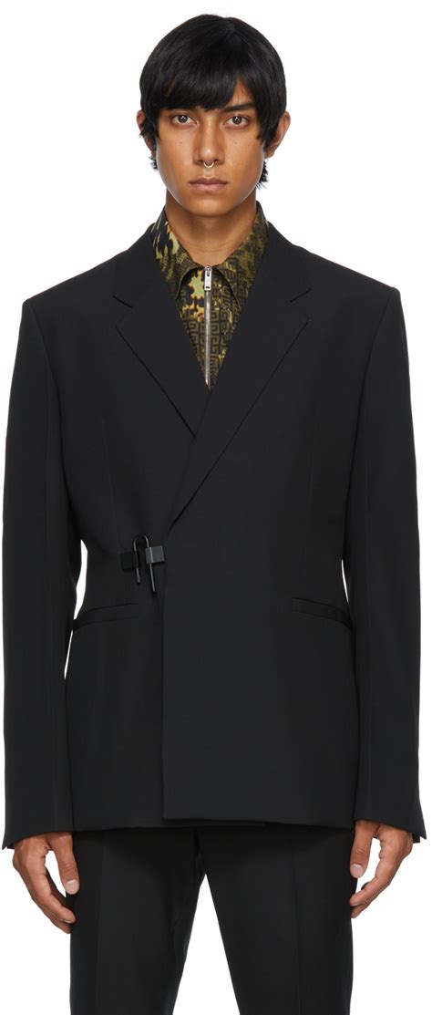 Givenchy: Black Wool Padlock Blazer .